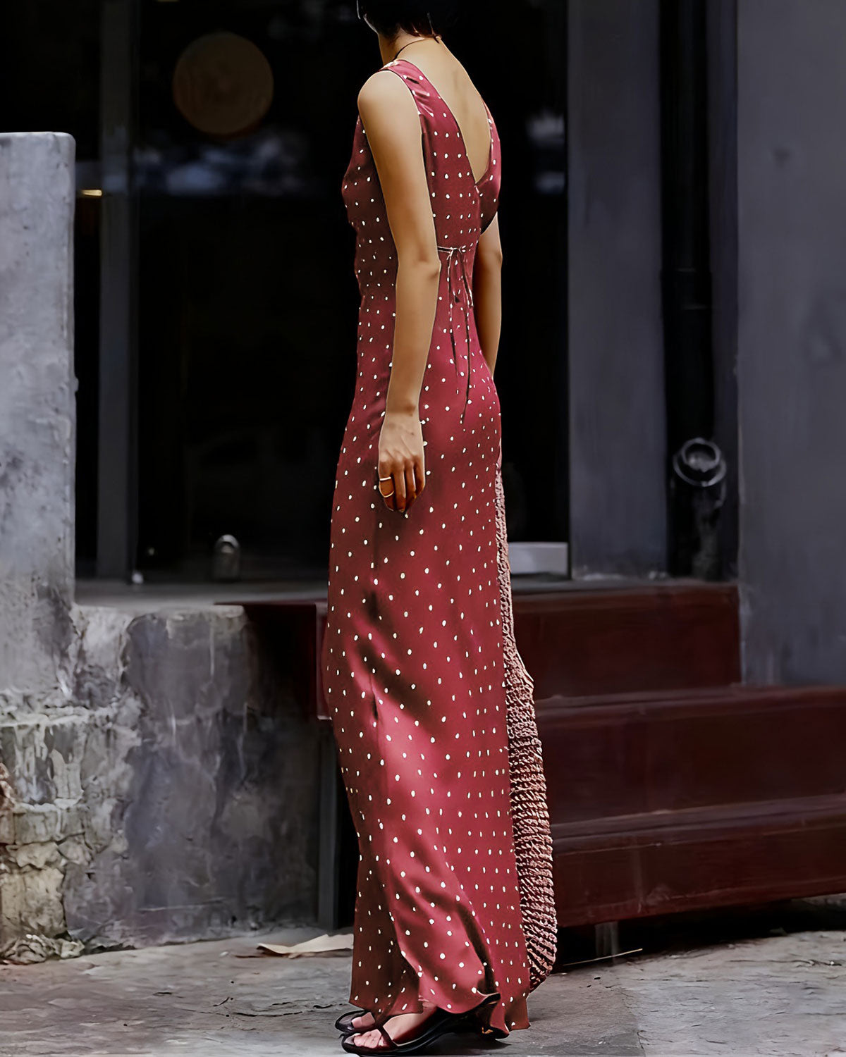 Wine Red Polka Dot Sleeveless Maxi Dress & Reviews - Wine Red - Dresses