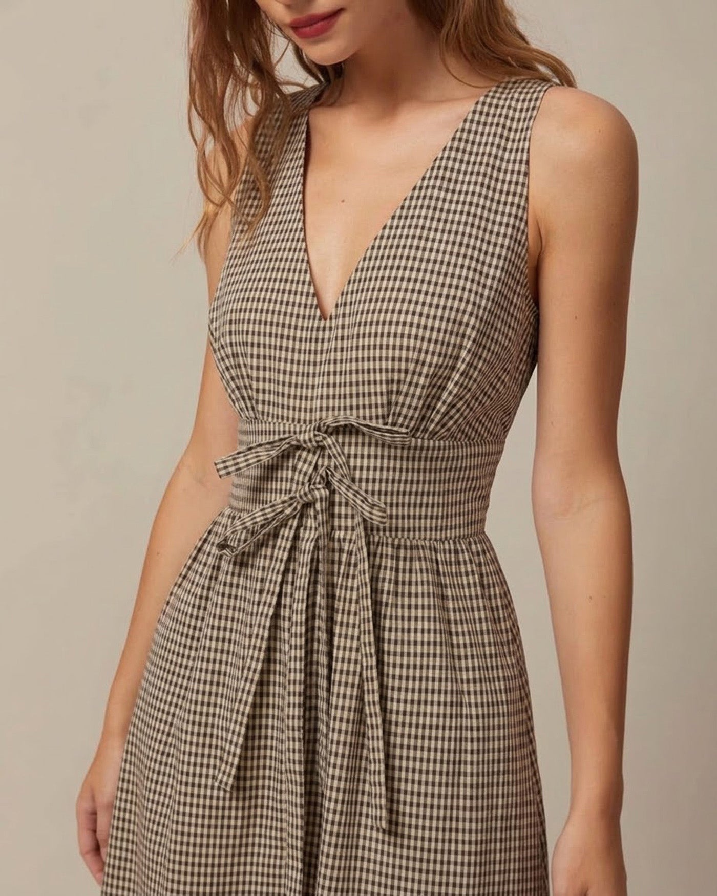 Brown V Neck Plaid Maxi Dress & Reviews - Brown - Dresses