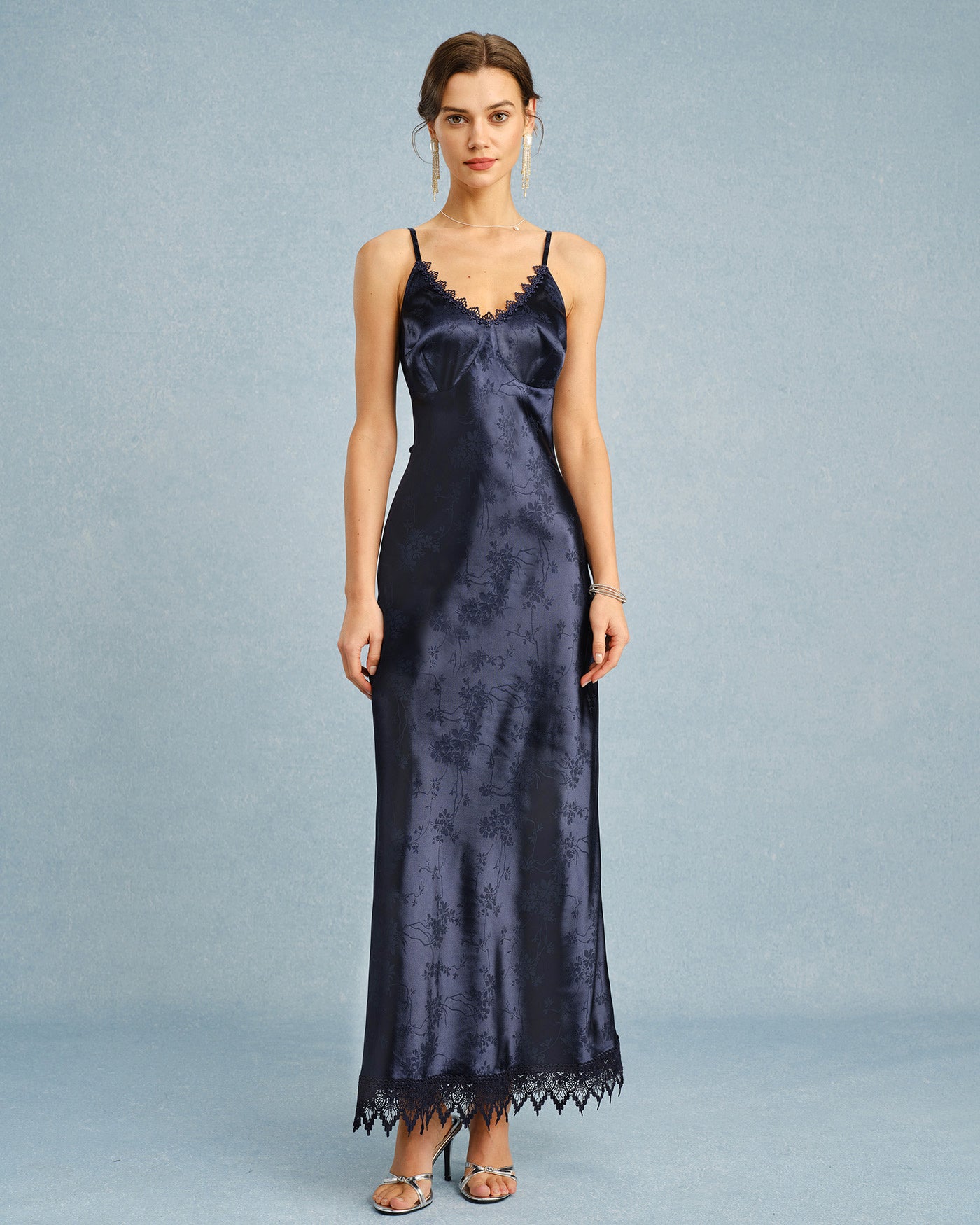 Navy Jacquard Lace Slip Maxi Dress & Reviews - Navy - Dresses | RIHOAS Navy Jacquard Lace Slip Maxi Dress & Reviews - Navy - Dresses | RIHOAS