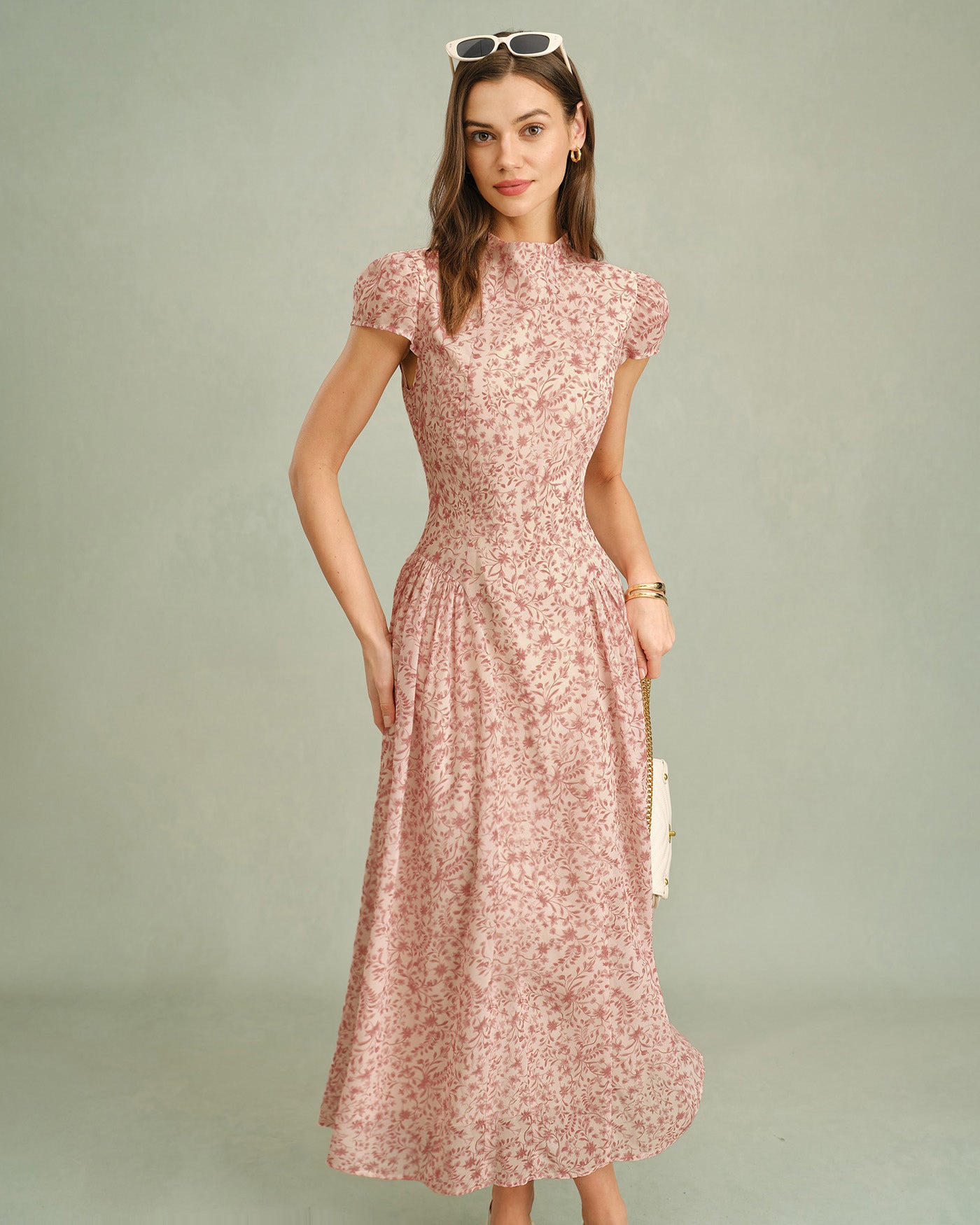 Pink Mock Neck Floral Maxi Dress & Reviews - Pink - Dresses | RIHOAS Pink Mock Neck Floral Maxi Dress & Reviews - Pink - Dresses | RIHOAS