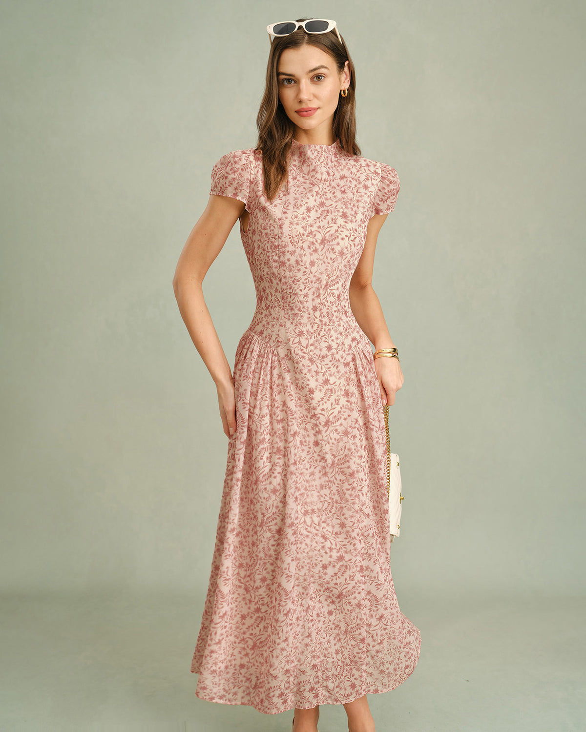 Pink Mock Neck Floral Maxi Dress & Reviews - Pink - Dresses