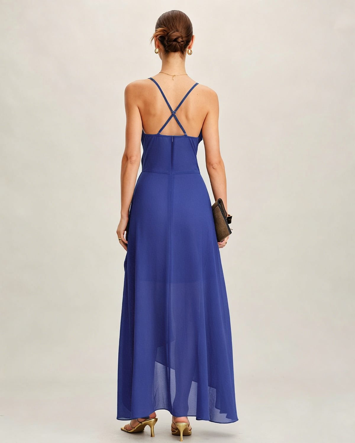 Blue Square Neck Slip Chiffon Maxi Dress & Reviews - Beige,Blue - Dresses