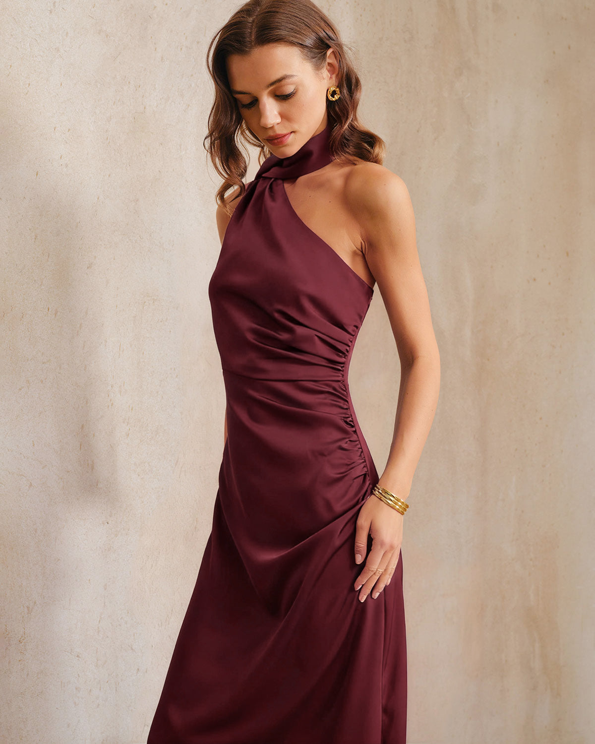 Wine Red Satin One Shoulder Maxi Dress & Reviews - Wine Red,Green - Dresses | RIHOAS Wine Red Satin One Shoulder Maxi Dress & Reviews - Wine Red,Green - Dresses | RIHOAS