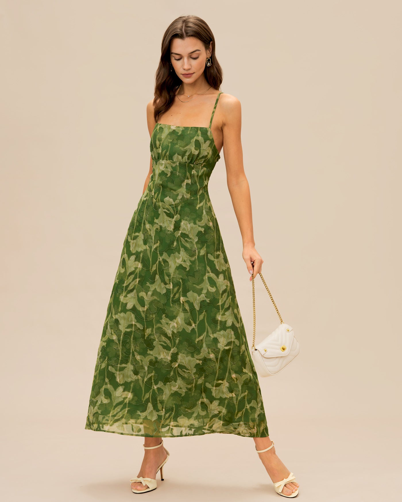 Rihoas Floral Jacquard Slip Maxi Dress | Square Neck Spaghetti Strap for Summer, Vacation, Wedding Guest, Green / M Rihoas Floral Jacquard Slip Maxi Dress | Square Neck Spaghetti Strap for Summer, Vacation, Wedding Guest, Green / M