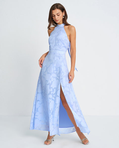 Rihoas Floral Jacquard Halter Maxi Dress