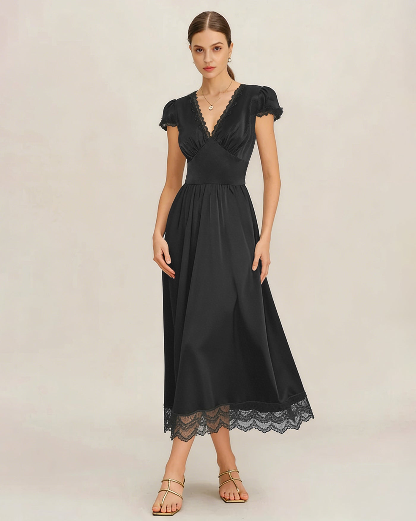 Black V Neck Lace Puffed Sleeve Maxi Dress & Reviews - Black - Dresses | RIHOAS Black V Neck Lace Puffed Sleeve Maxi Dress & Reviews - Black - Dresses | RIHOAS