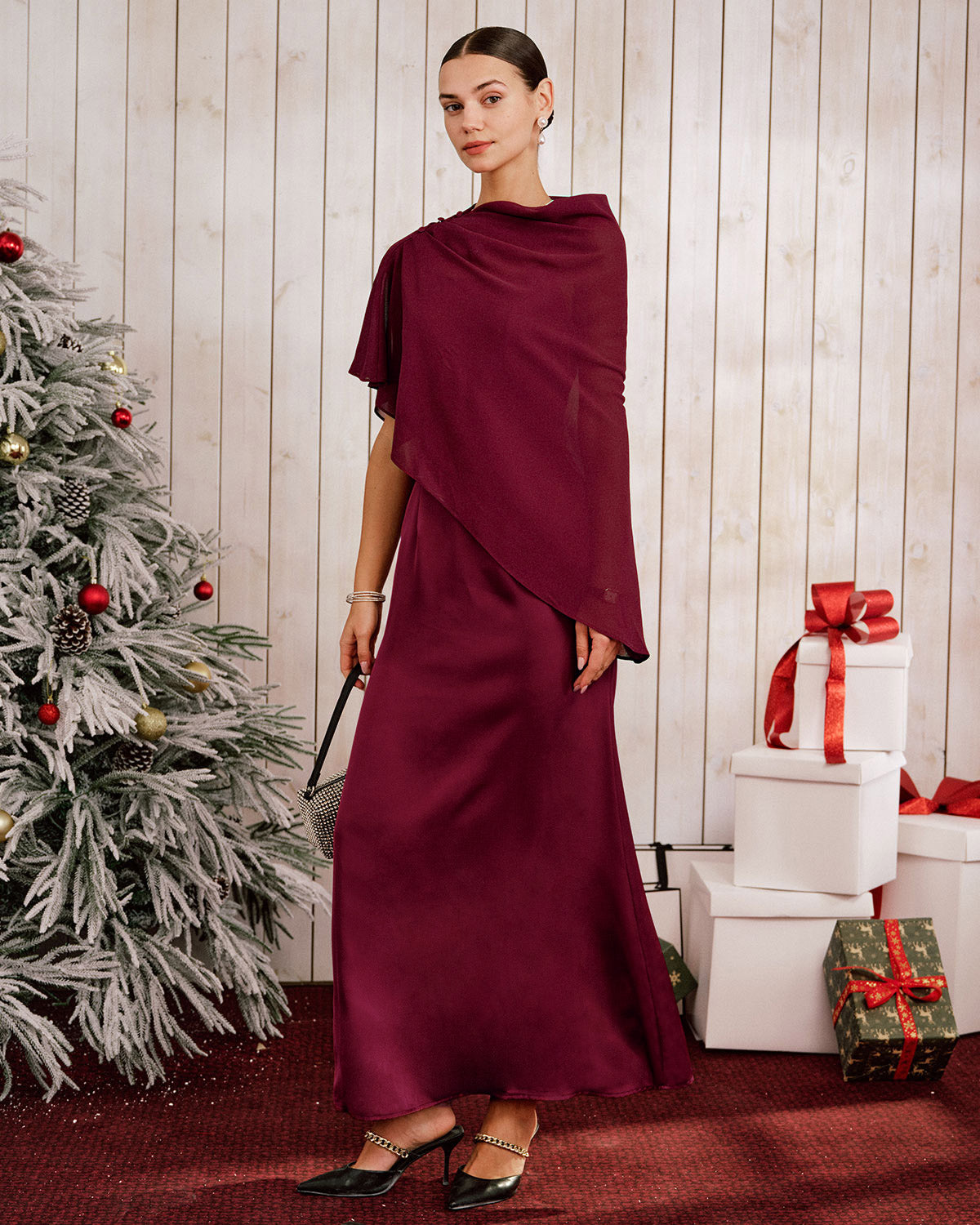 Wine Red Shawl Maxi Dress Wine Red Shawl Maxi Dress