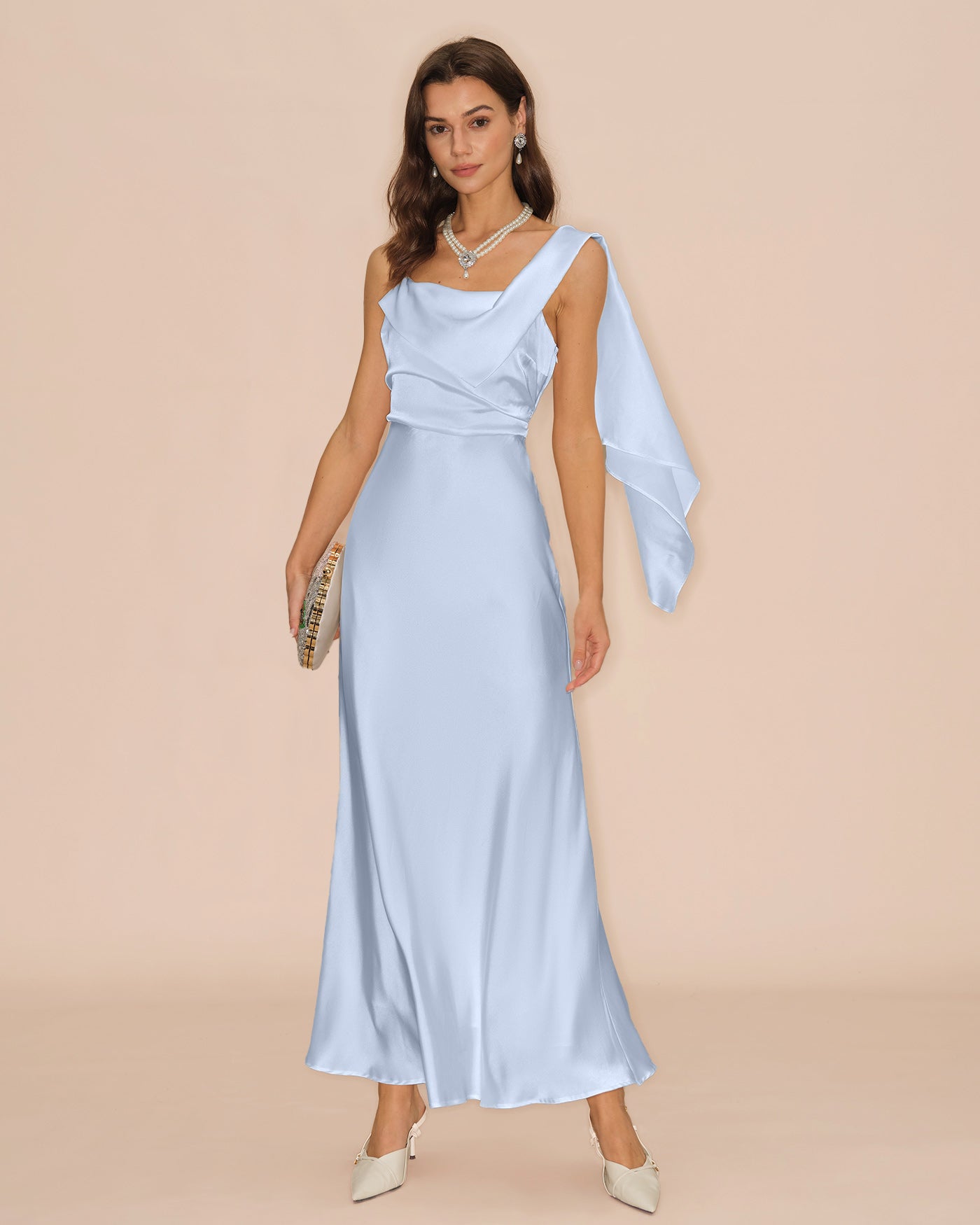 Rihoas Silky Satin Cowl Neck Maxi Dress