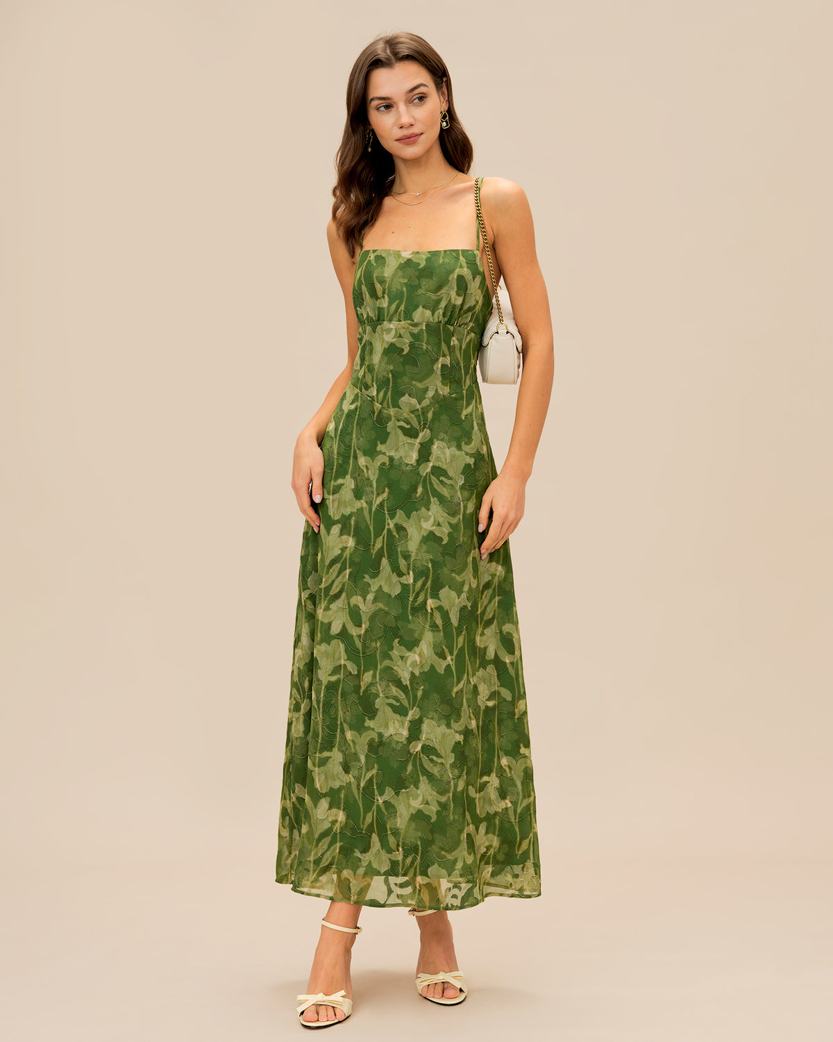 green jacquard a line slip maxi dress Green Dynasty Slit Maxi Dress main image 0