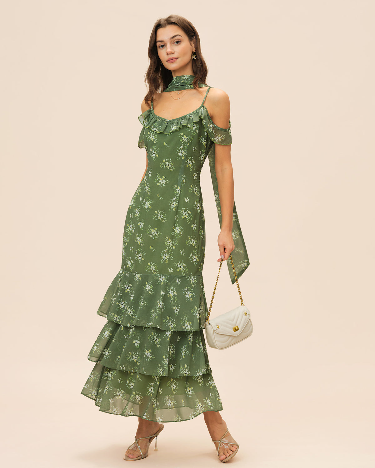 Green V Neck Ruffle Floral Maxi Dress & Reviews - Green - Dresses | RIHOAS