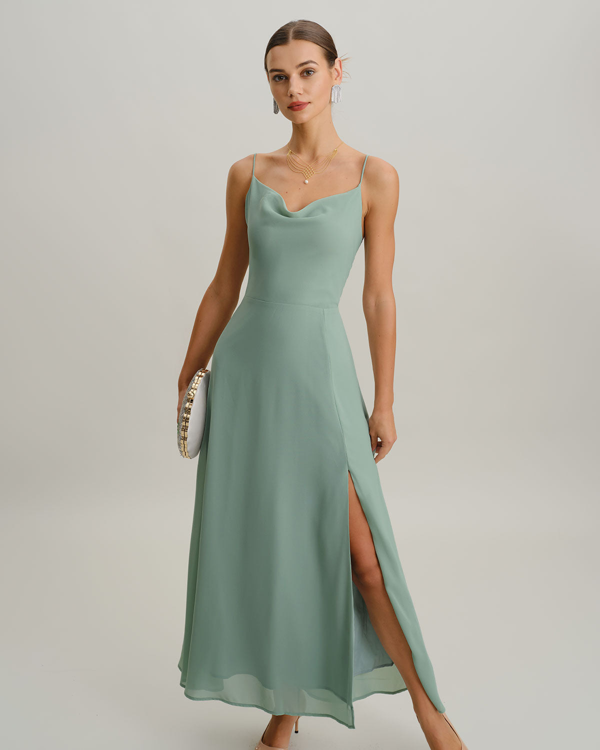 rihoas dresses Green A-Line Backless Slip Maxi Dress