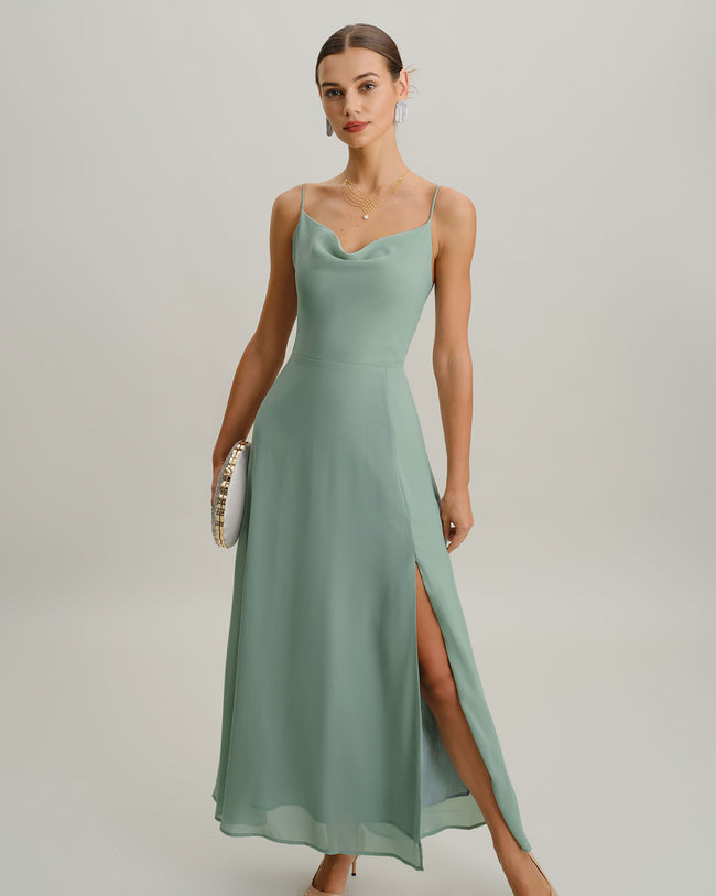 Green A-Line Backless Slip Maxi Dress Reviews Green Dresses