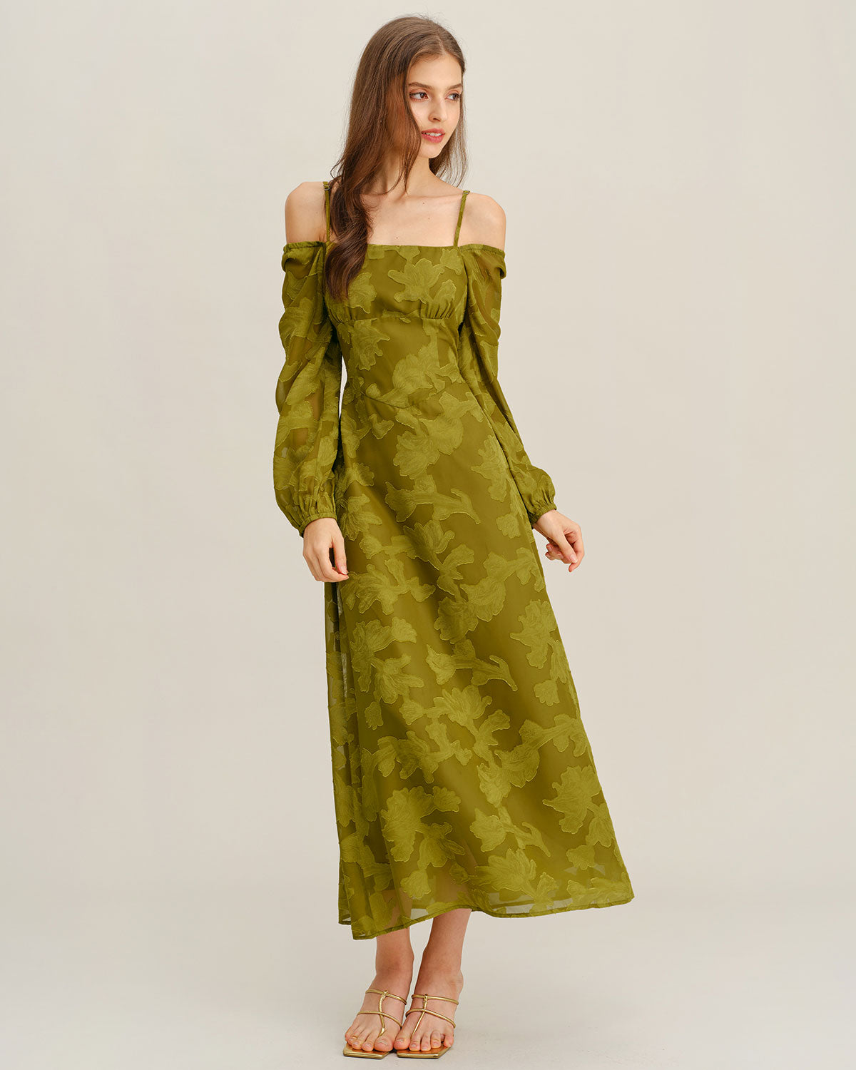 Green Floral Square Neck A-Line Maxi Dress Green Floral Square Neck A-Line Maxi Dress