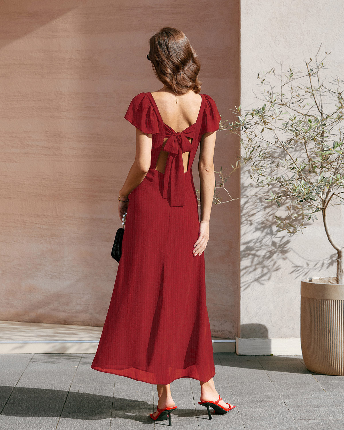 Rihoas Short Sleeves Slit Maxi Dress