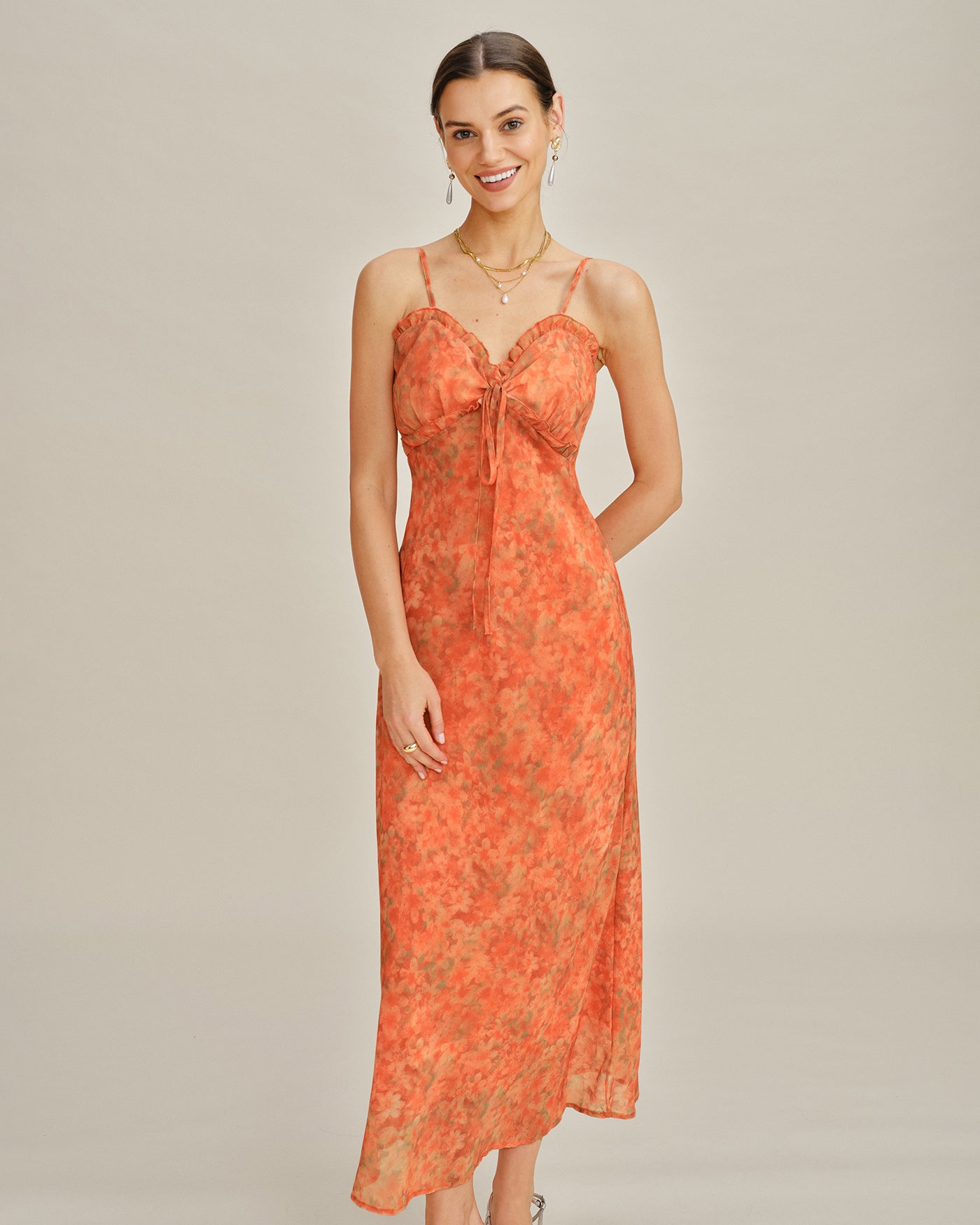 Orange Floral A-Line Slip Maxi Dress & Reviews - Orange - Dresses | RIHOAS Orange Floral A-Line Slip Maxi Dress & Reviews - Orange - Dresses | RIHOAS