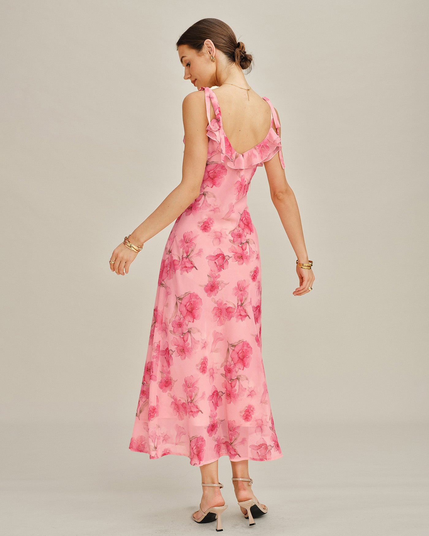 Pink Floral Ruffle Slip Chiffon Maxi Dress & Reviews - Pink - Dresses | RIHOAS Pink Floral Ruffle Slip Chiffon Maxi Dress & Reviews - Pink - Dresses | RIHOAS