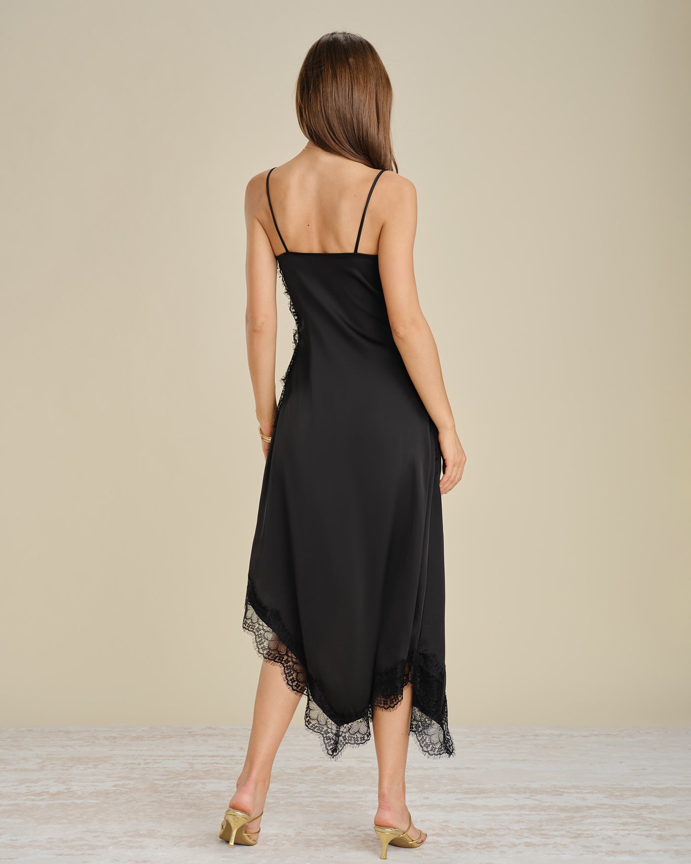 Black Lace Splicing Slip A-Line Maxi Dress & Reviews - Black - Dresses