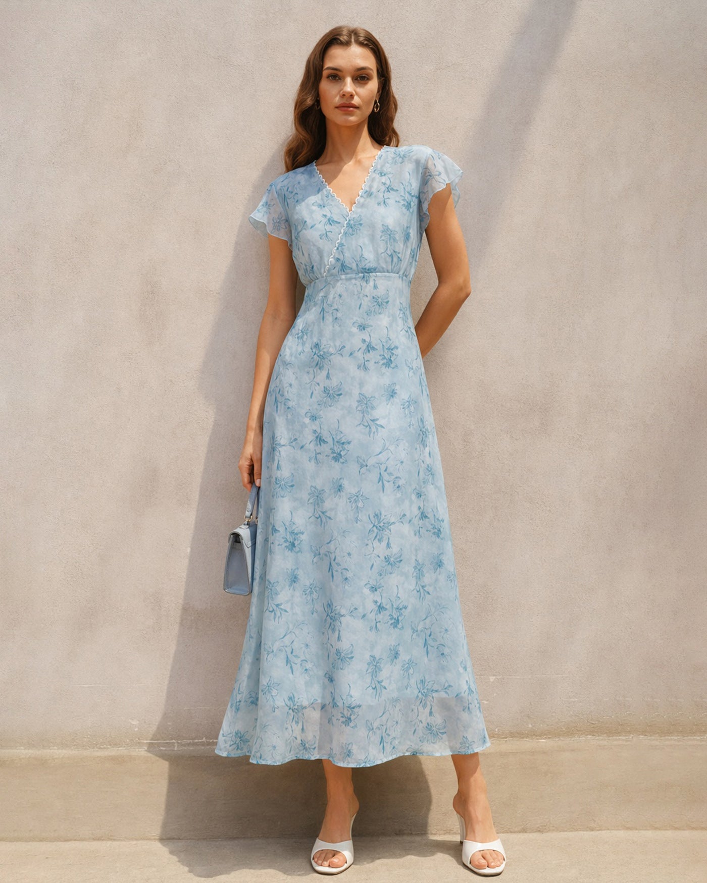 light blue v neck maxi dress Blue V Neck Lace Floral Maxi Dress & Reviews - Blue - Dresses