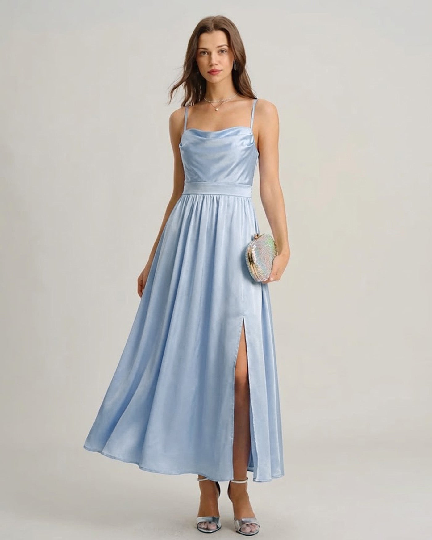 Blue Satin Ruched Slip Maxi Dress Blue Satin Ruched Slip Maxi Dress