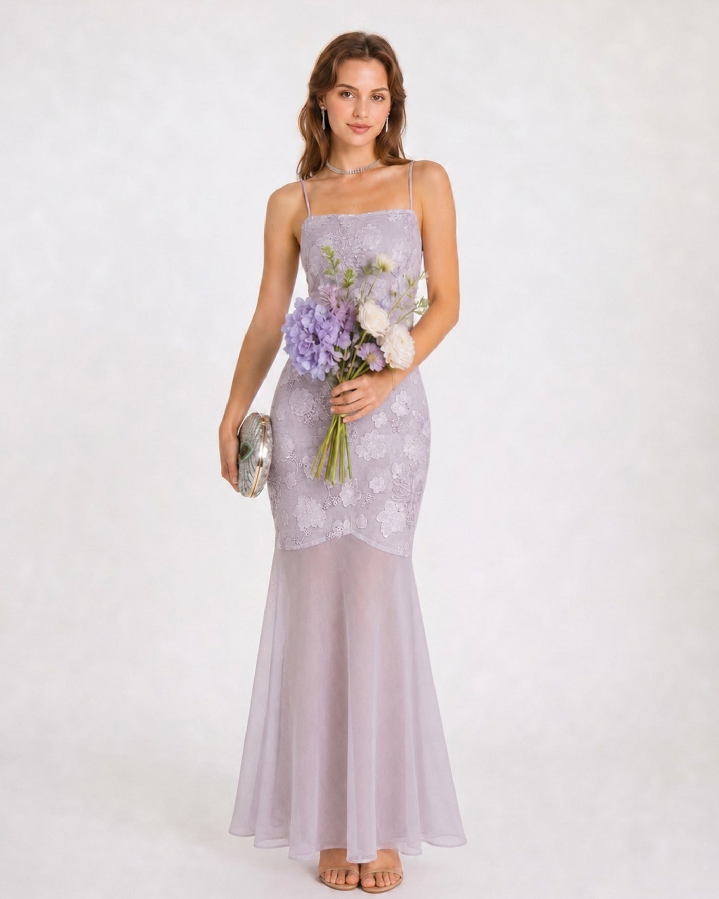Rihoas Sequins Floral Jacquard Maxi Dress