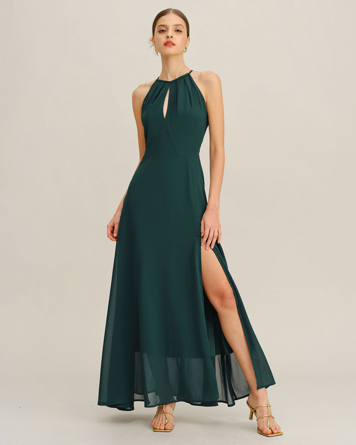 Rihoas Women's Chiffon Slit Maxi Dress, Green / XS