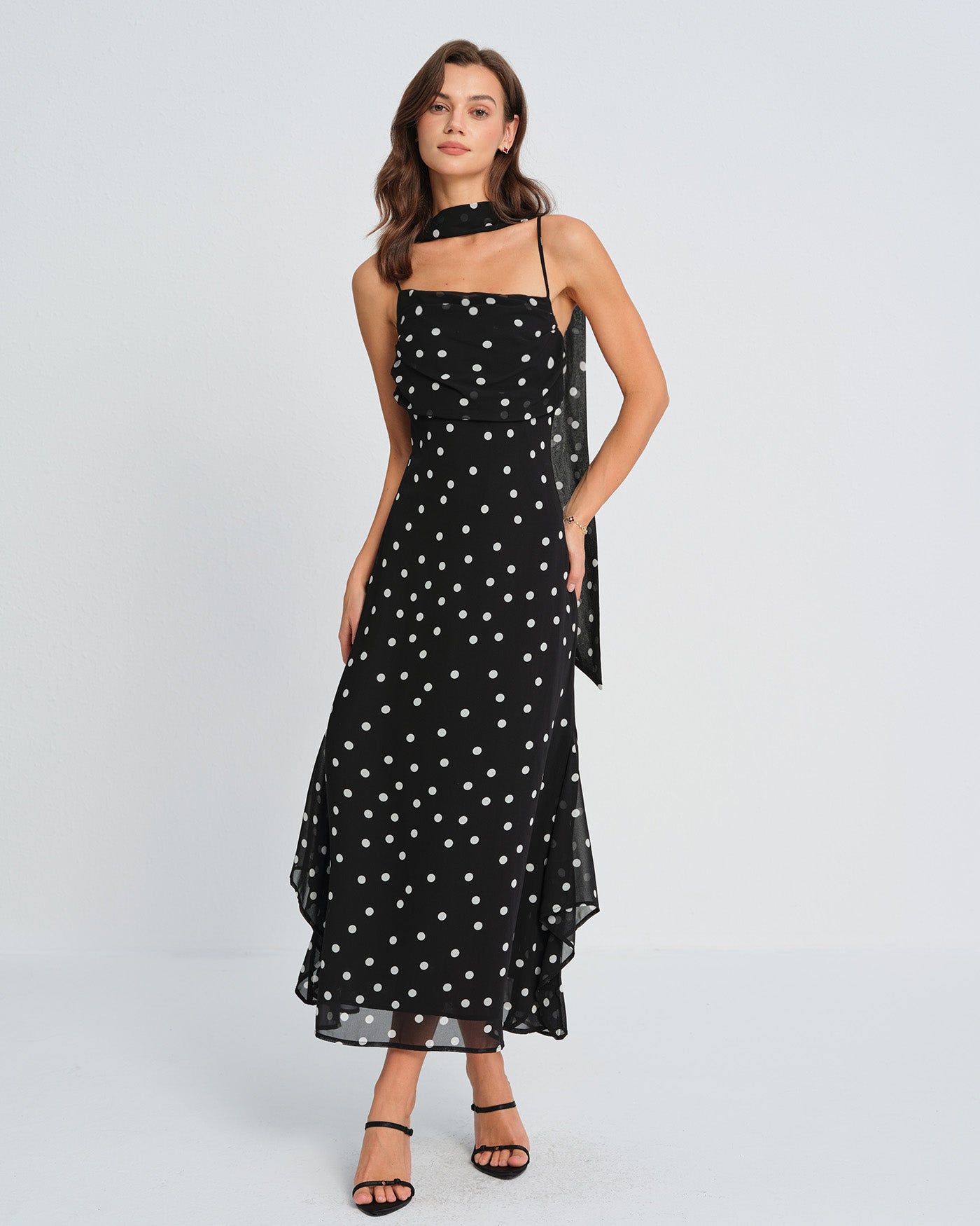 Rihoas Polka Dot Ruched Slip Maxi Dress | Strap A-Line for Wedding Guest, Formal, Date Night, Black / XL Rihoas Polka Dot Ruched Slip Maxi Dress | Strap A-Line for Wedding Guest, Formal, Date Night, Black / XL