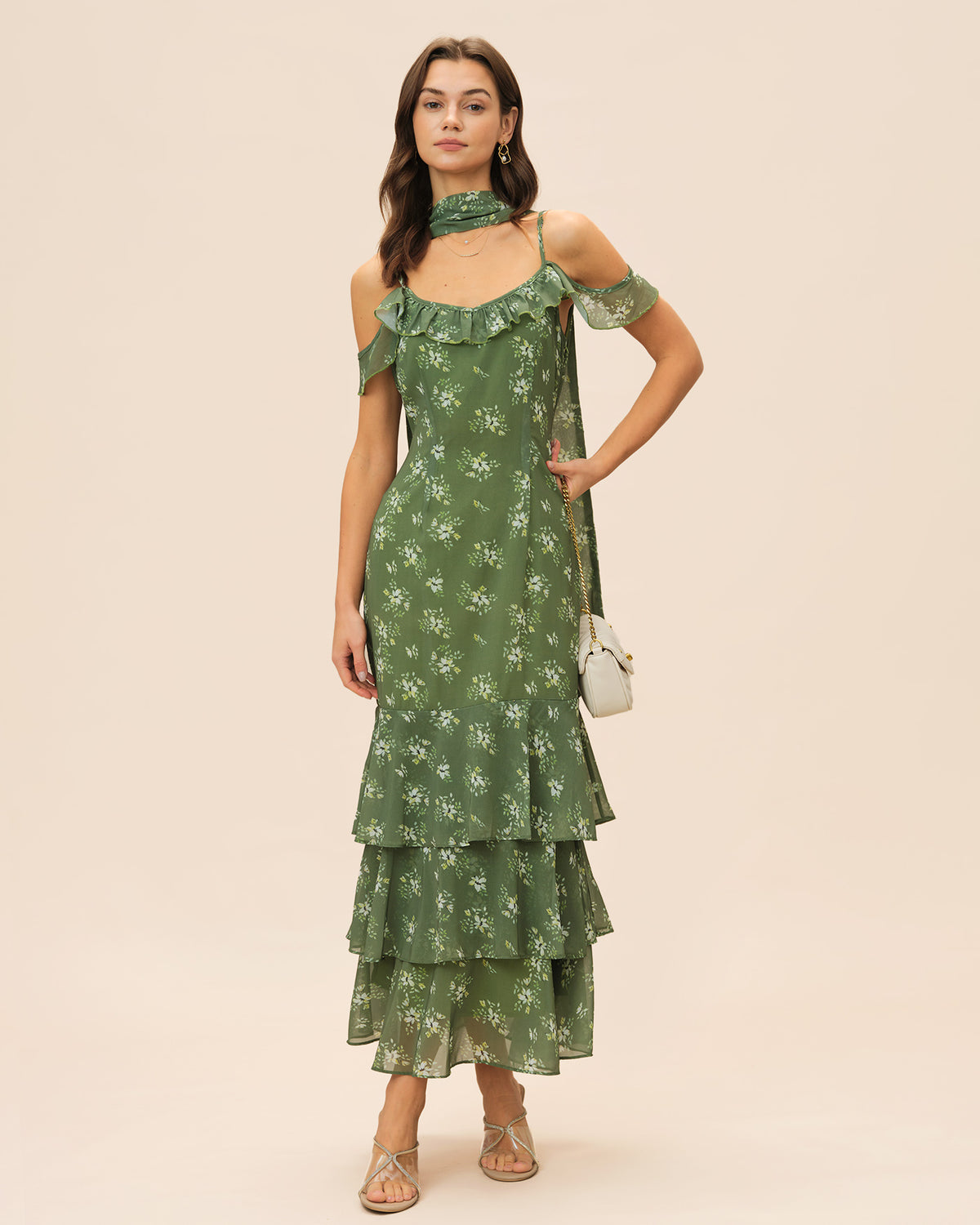 Green V Neck Ruffle Floral Maxi Dress & Reviews - Green - Dresses | RIHOAS Green V Neck Ruffle Floral Maxi Dress & Reviews - Green - Dresses | RIHOAS