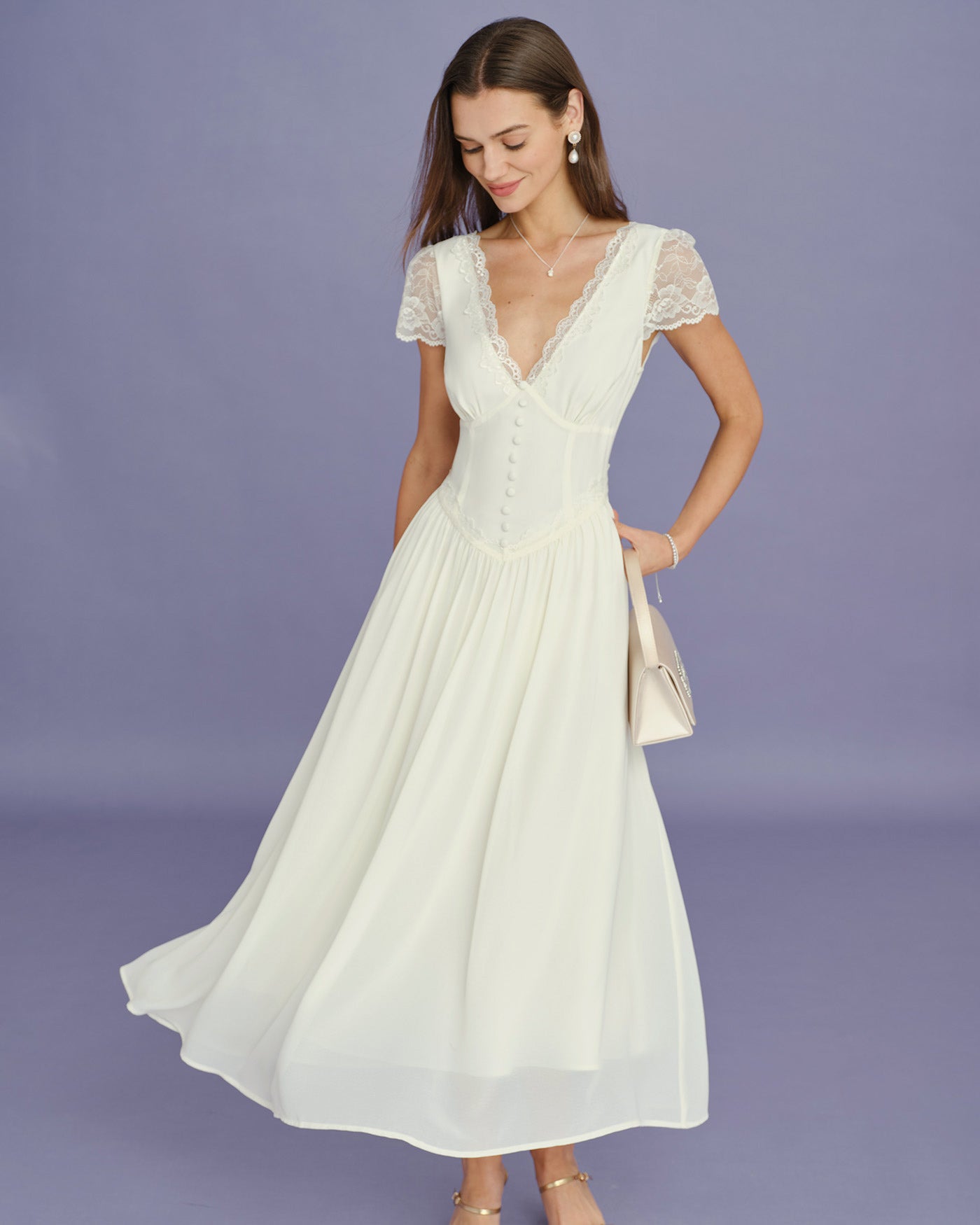 Apricot V Neck Lace Splicing Maxi Dress & Reviews - Apricot - Dresses | RIHOAS Apricot V Neck Lace Splicing Maxi Dress & Reviews - Apricot - Dresses | RIHOAS