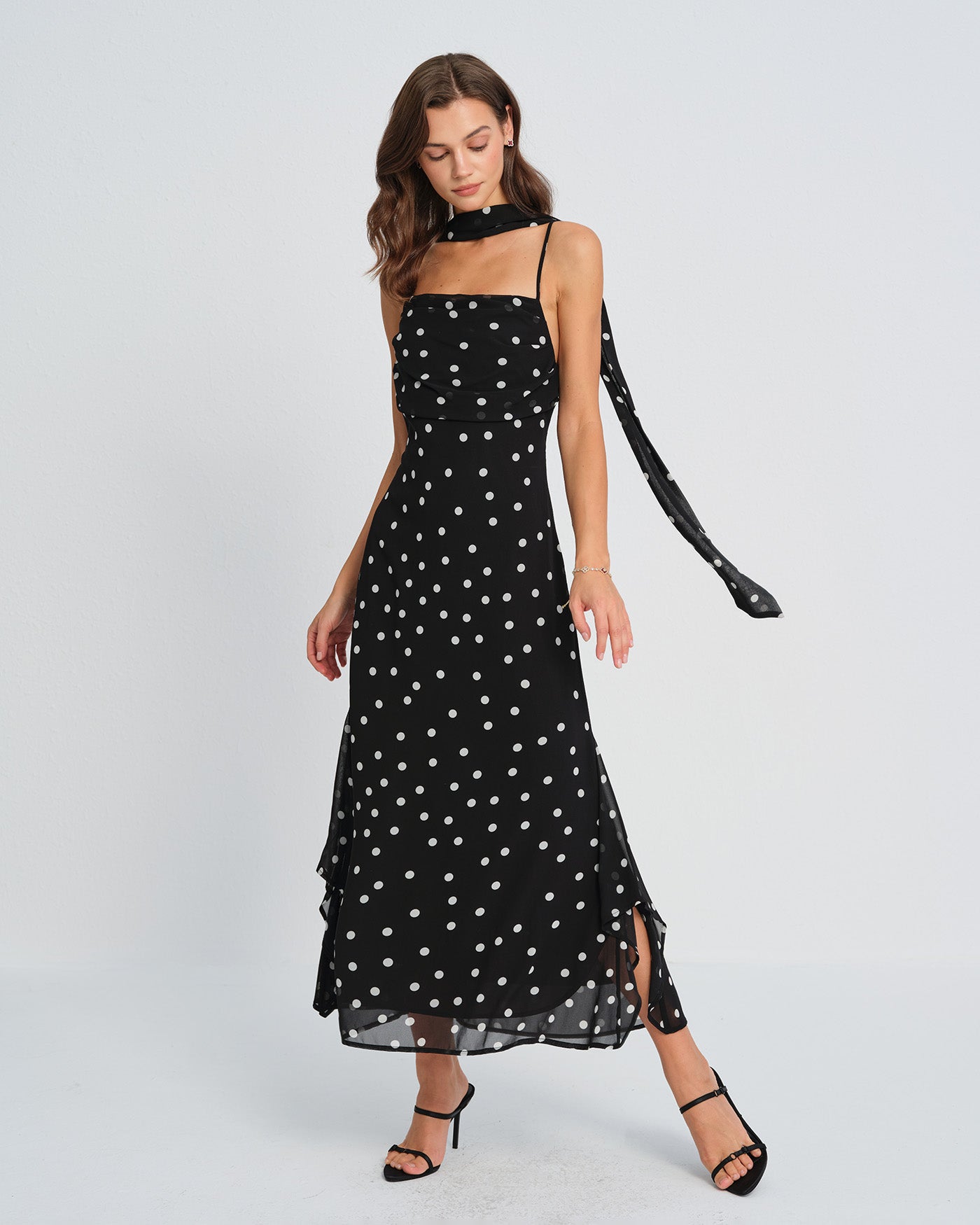 Rihoas Polka Dot Ruched Slip Maxi Dress | Strap A-Line for Wedding Guest, Formal, Date Night, Black / XL Rihoas Polka Dot Ruched Slip Maxi Dress | Strap A-Line for Wedding Guest, Formal, Date Night, Black / XL