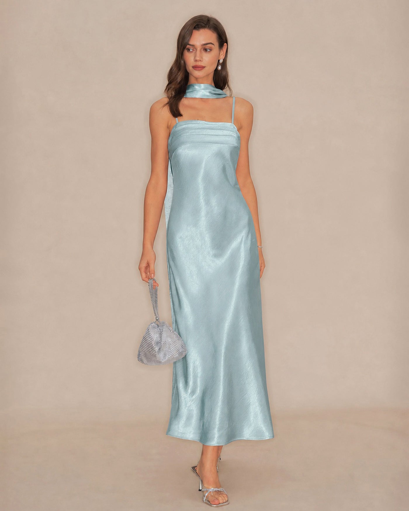 Green Flowy Mermaid Satin Maxi Dress