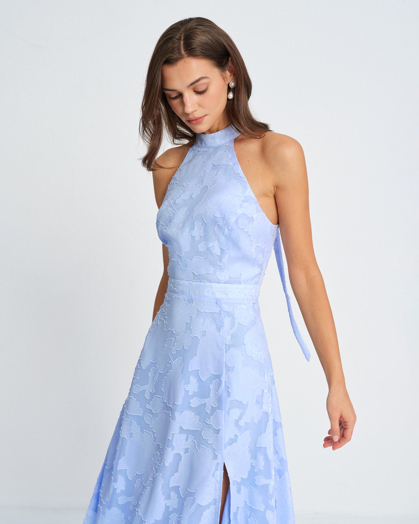 Blue Mock Neck Jacquard Maxi Dress & Reviews - Blue - Dresses | RIHOAS Blue Mock Neck Jacquard Maxi Dress & Reviews - Blue - Dresses | RIHOAS