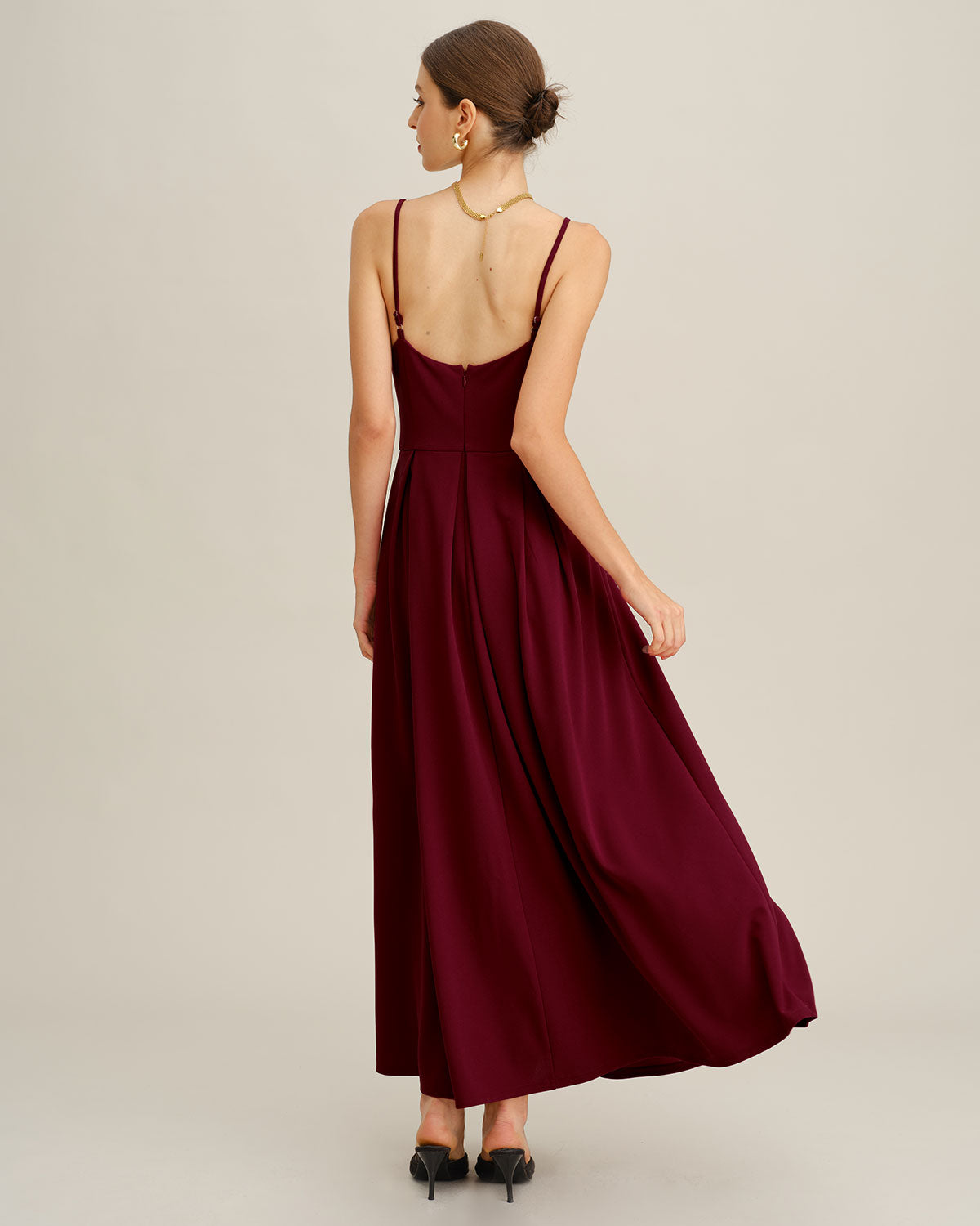 Rihoas Elegant Pleated Maxi Dress Square Neck A-Line Dress For Wedding Guest, Holiday Party, Evening Party, Wine Red / S Rihoas Elegant Pleated Maxi Dress Square Neck A-Line Dress For Wedding Guest, Holiday Party, Evening Party, Wine Red / S