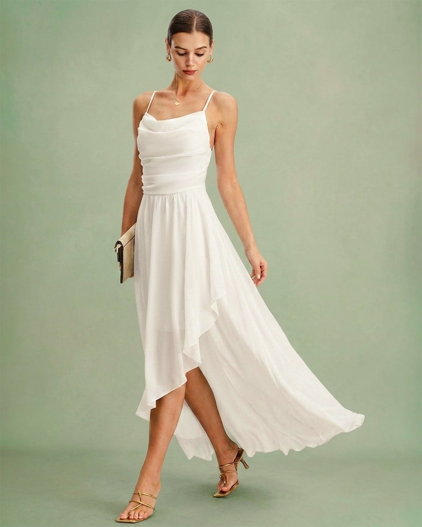 Rihoas Flowy Chiffon Cowl Neck Maxi Dress