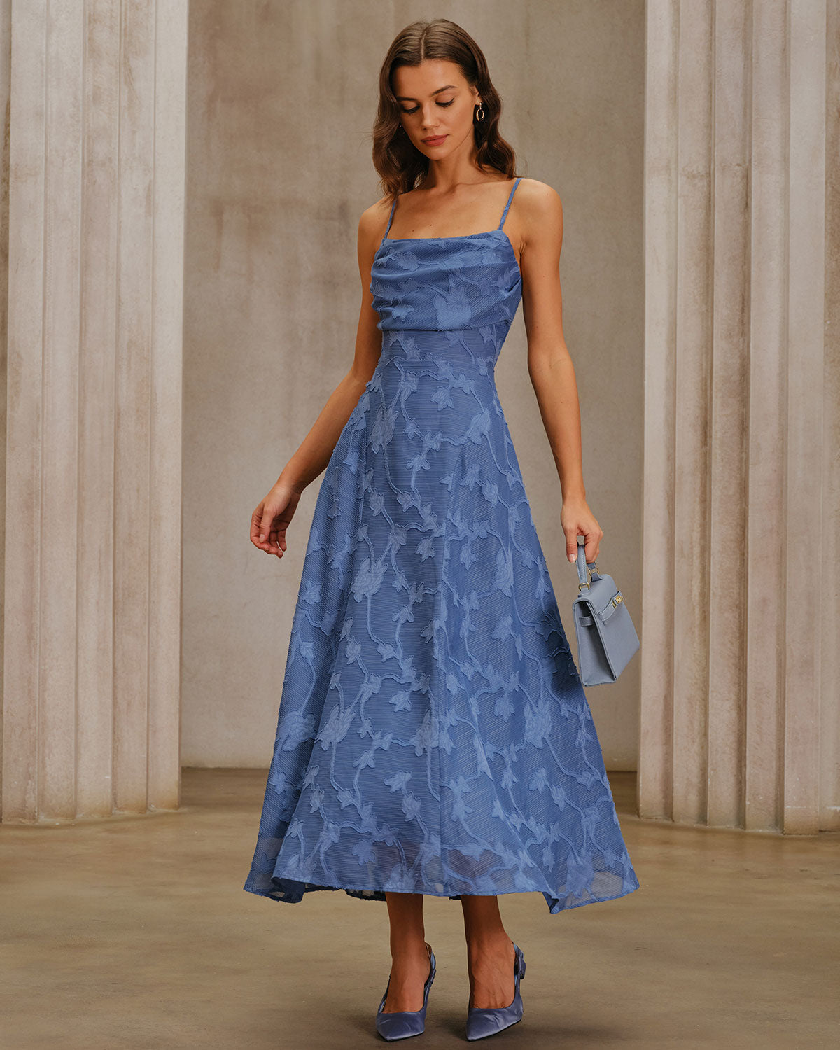 Blue Jacquard Ruched Slip Maxi Dress & Reviews - Blue - Dresses | RIHOAS Blue Jacquard Ruched Slip Maxi Dress & Reviews - Blue - Dresses | RIHOAS