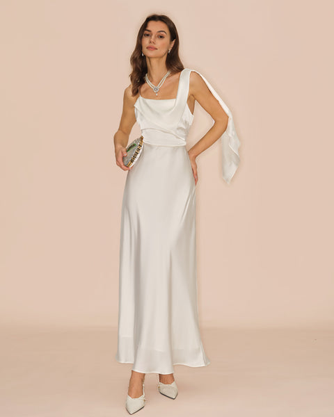 Rihoas Satin Square Neck Maxi Dress