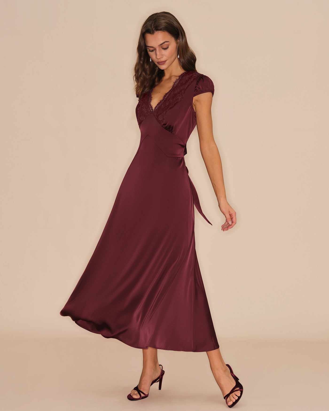 Wine Red V Neck Lace Maxi Dress & Reviews - Wine Red - Dresses