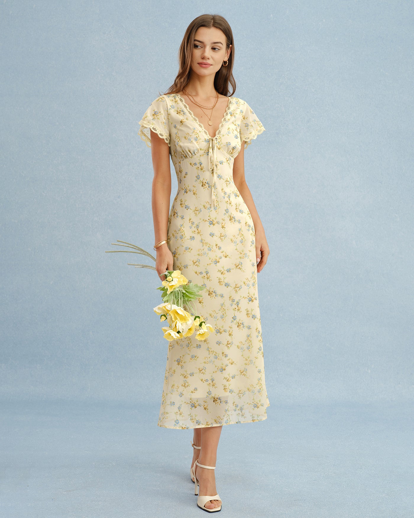 Yellow V Neck Lace Floral Maxi Dress & Reviews - Yellow - Dresses | RIHOAS Yellow V Neck Lace Floral Maxi Dress & Reviews - Yellow - Dresses | RIHOAS