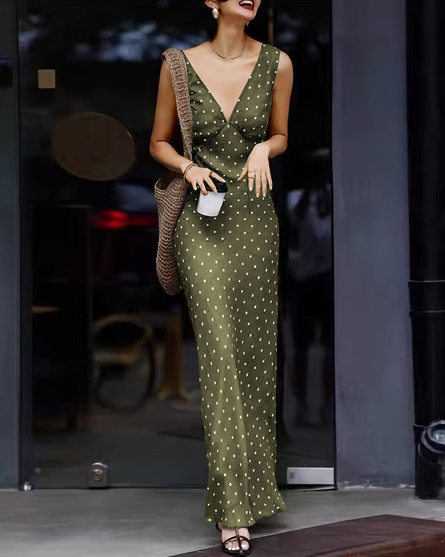 Women's Woven Polyester Maxi Dress Green Dresses - RIHOAS