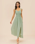 Women's Woven Polyester Maxi Dress Green Dresses - RIHOAS