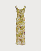 Women's  Woven Polyester Maxi Dress Green Dresses - RIHOAS