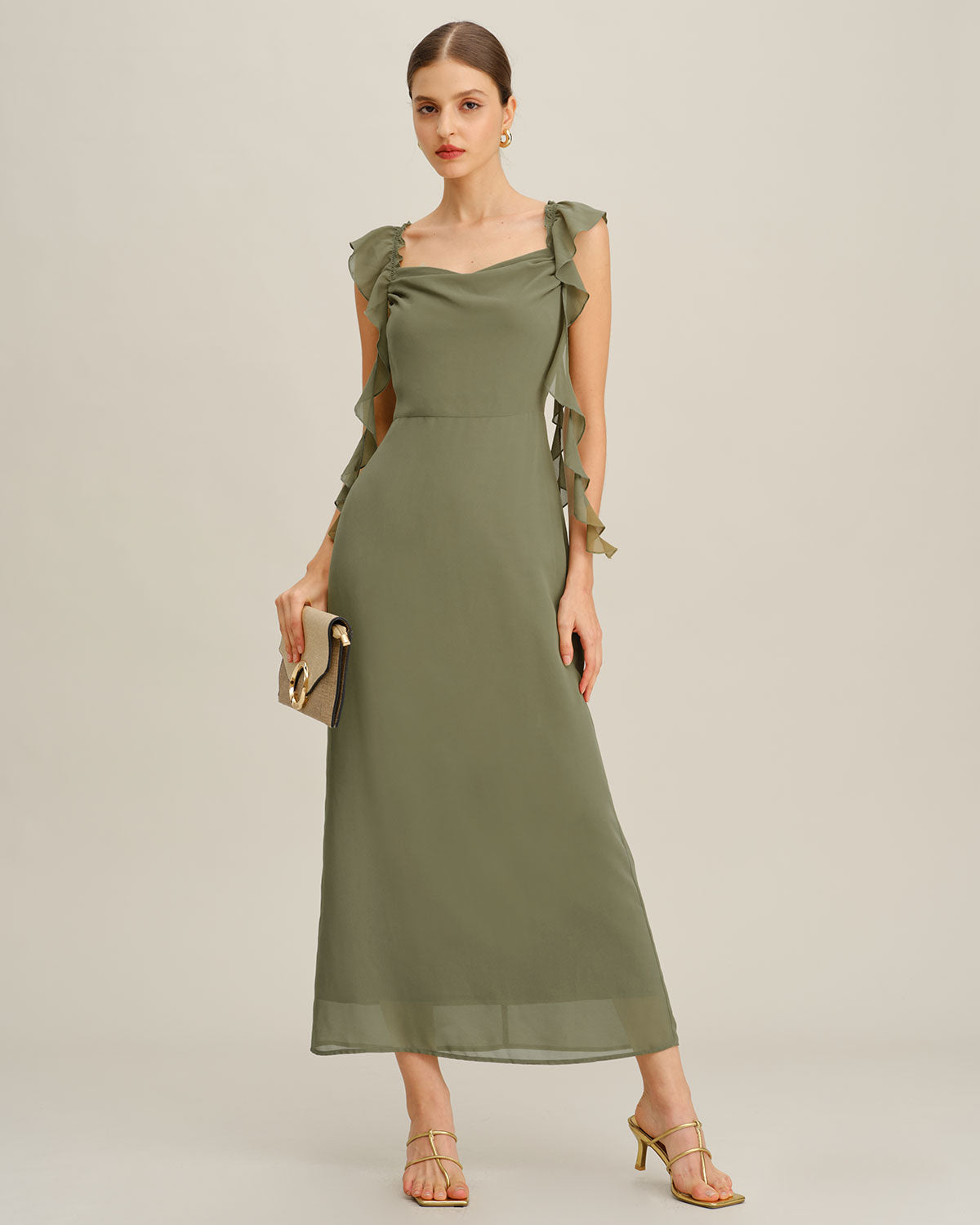 Women's Woven Polyester Maxi Dress Green Dresses - RIHOAS