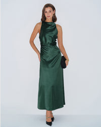 Women's Woven Polyester Maxi Dress Green Dresses - RIHOAS