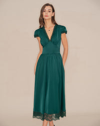 Women's Woven Polyester  Maxi Dress Green Dresses - RIHOAS
