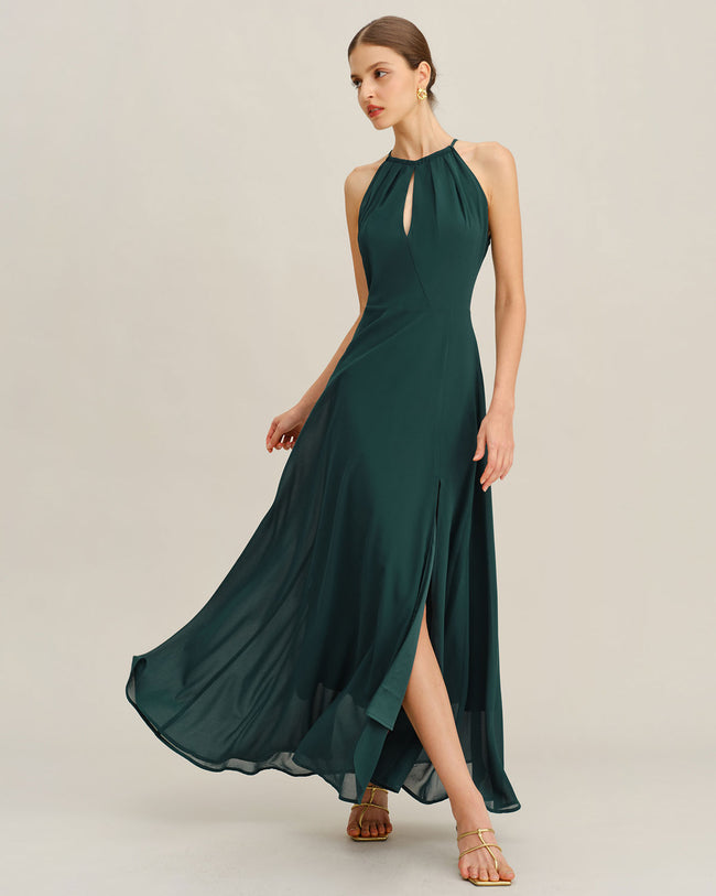 Women's Woven Polyester Maxi Dress Green Dresses - RIHOAS