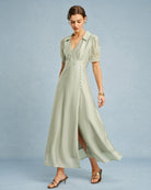 Women's Woven Polyester Maxi Dress Green Dresses - RIHOAS
