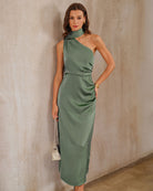 Women's Woven Polyester Maxi Dress Green Dresses - RIHOAS