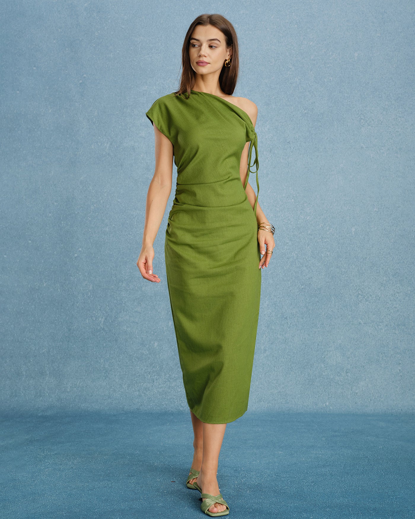 Green One Shoulder Ruched Maxi Dress & Reviews - Green - Dresses