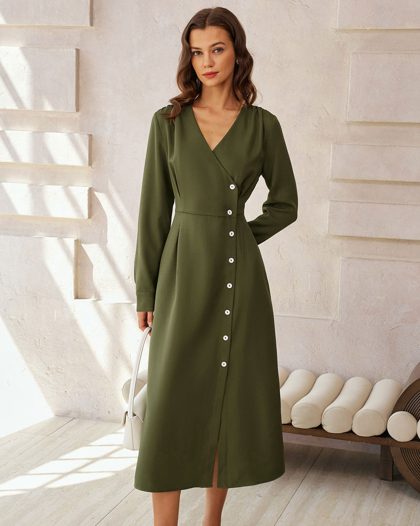 Women's Woven Polyester Maxi Dress Green Dresses - RIHOAS