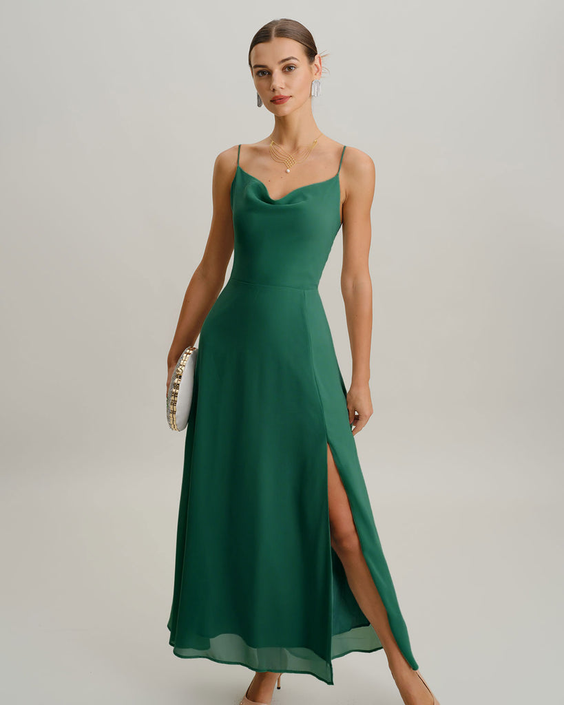 Women's Woven Polyester Maxi Dress Green Dresses - RIHOAS