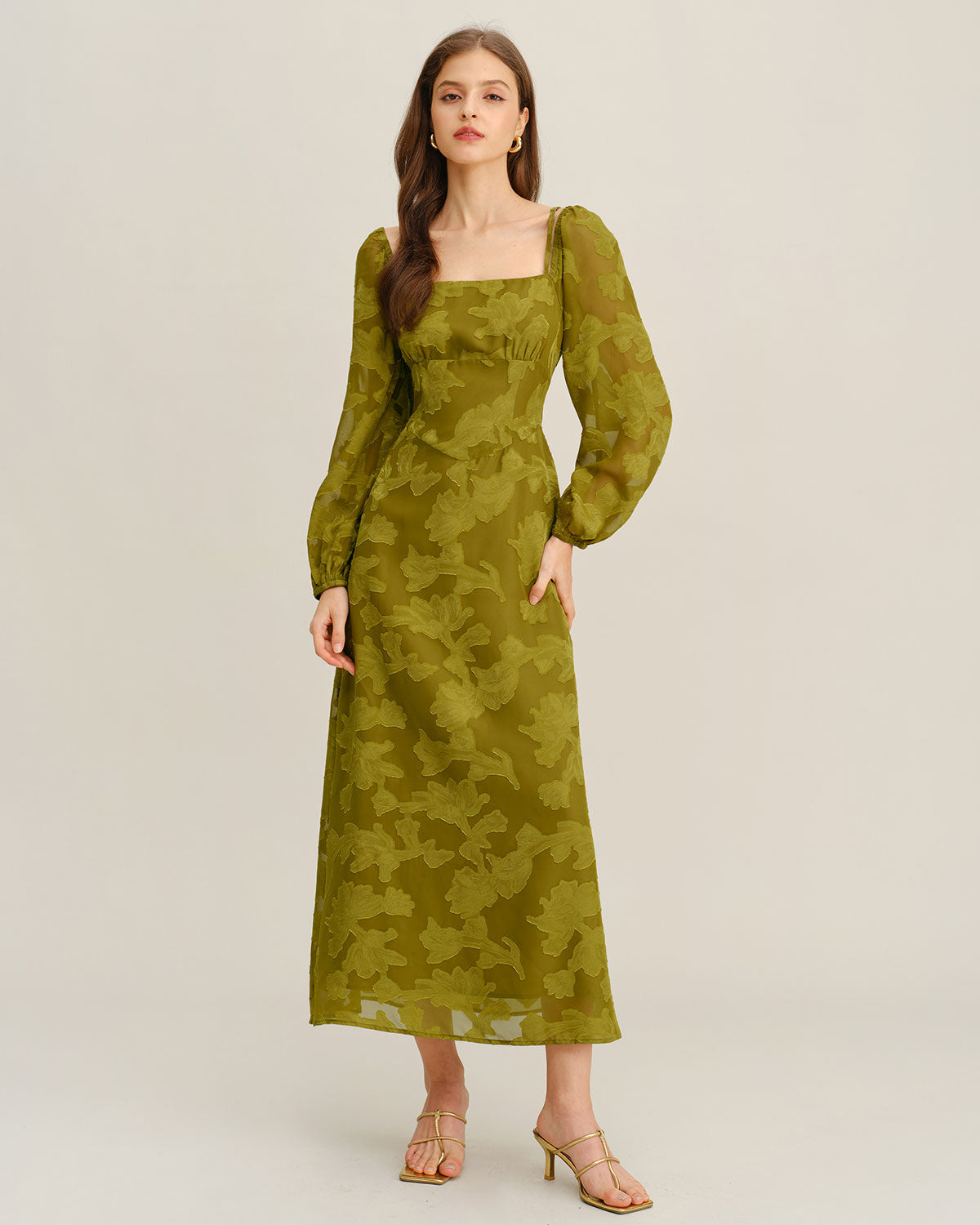 Women's Woven Polyester Maxi Dress Green Dresses - RIHOAS
